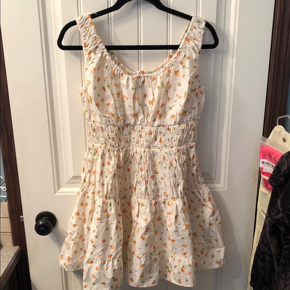 H&M White Dress with Peach Floral Print